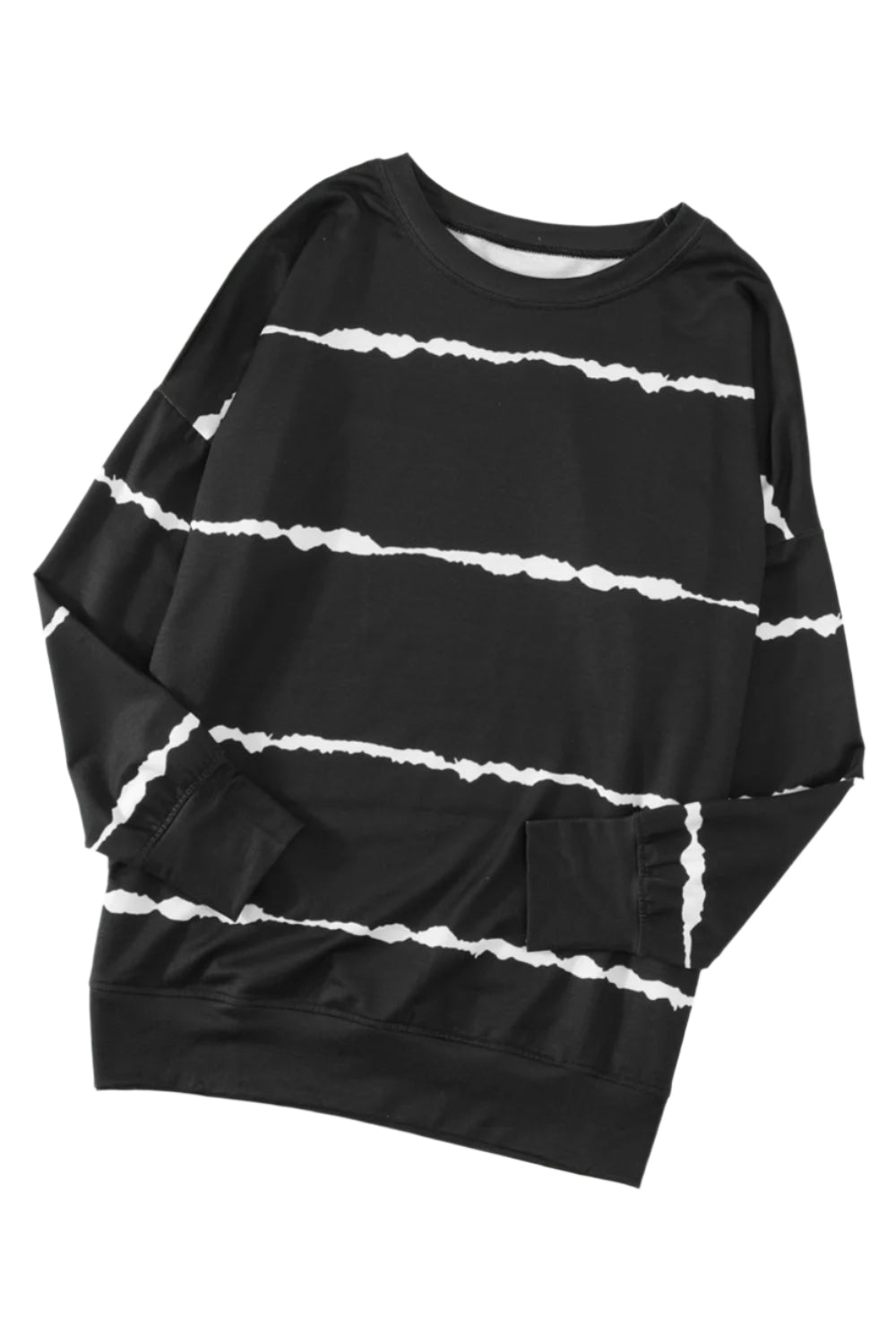 Slit Contrast Striped Round Neck Long Sleeve T-Shirt