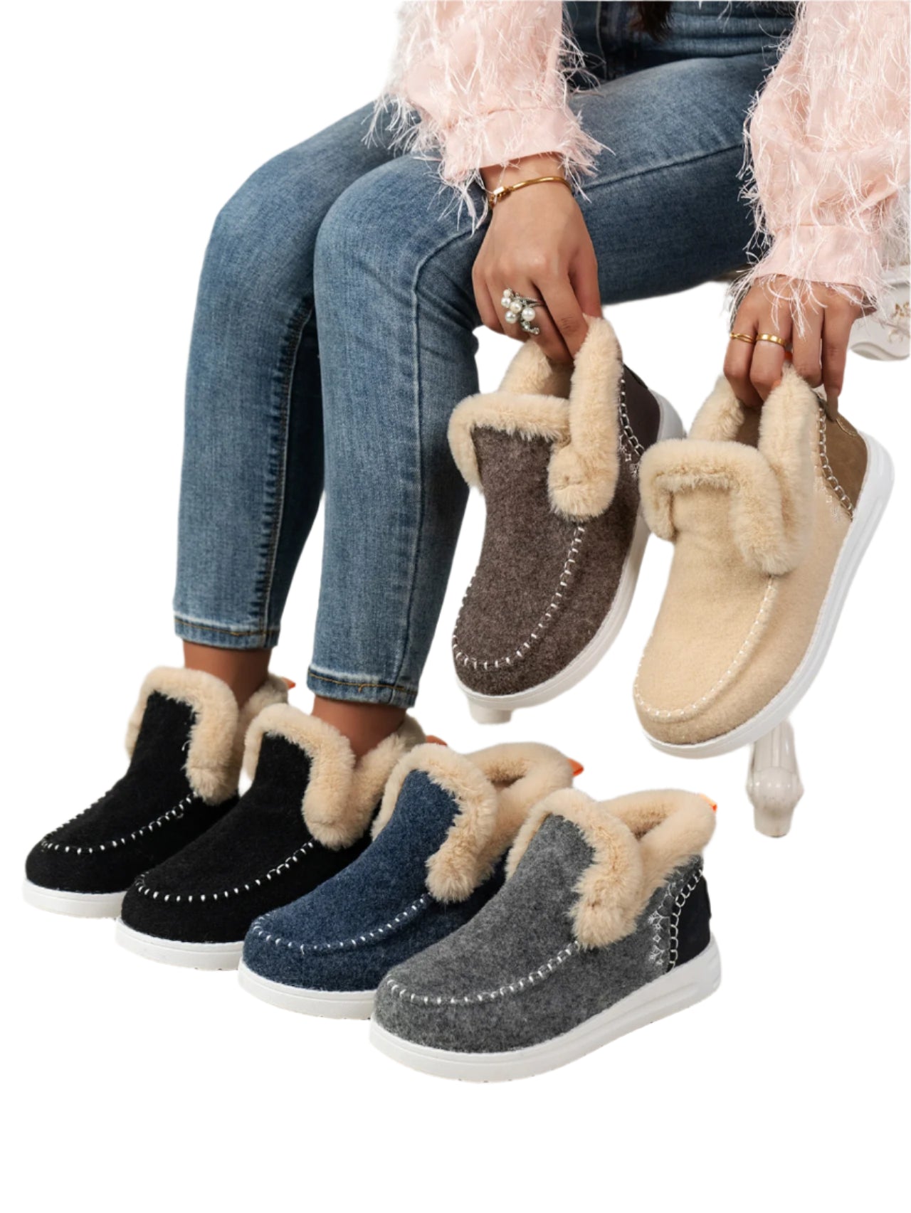 Furry Suede Round Toe Flat Sneakers