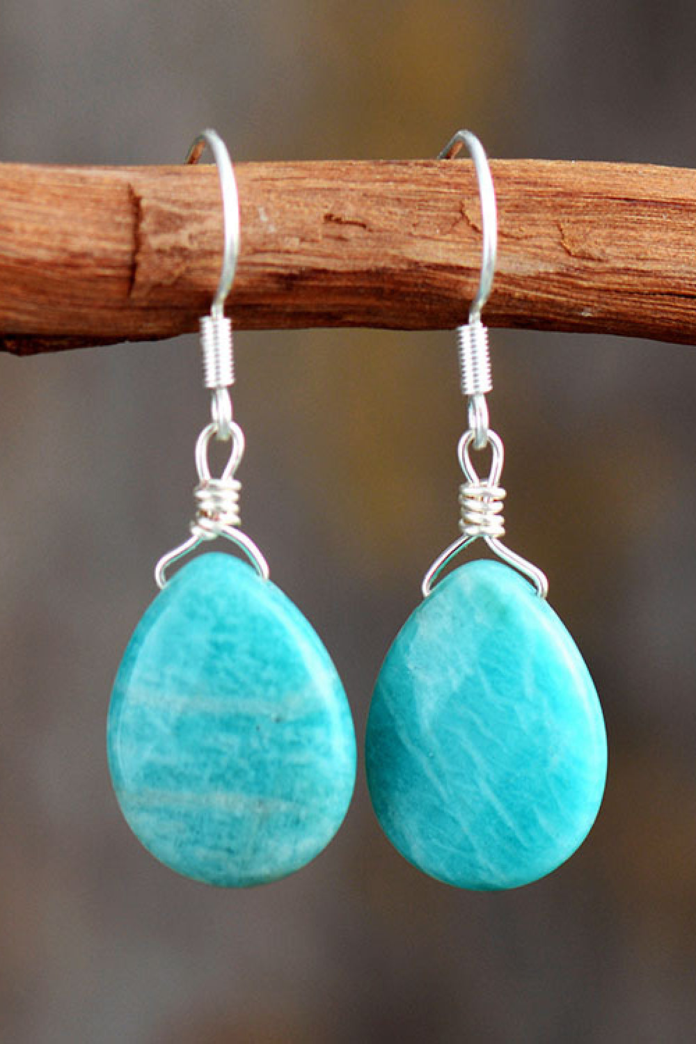 Handmade Amazonite Crystal Teardrop 925 Sterling Silver Earrings