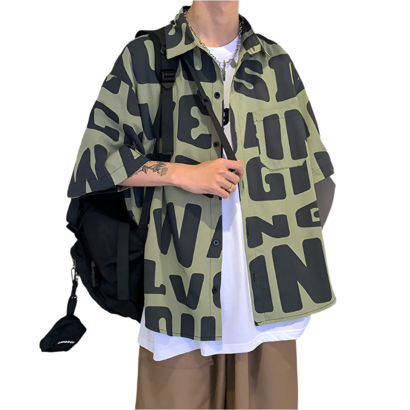 Men's Button Down Block Letter Shirt