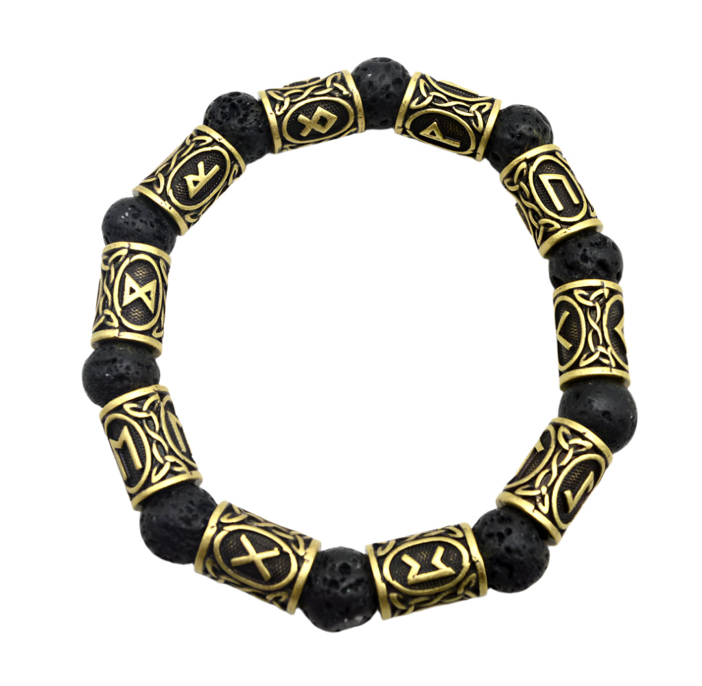 Volcanic Lava Stone and Norse Elder Futhark Runes Bracelet