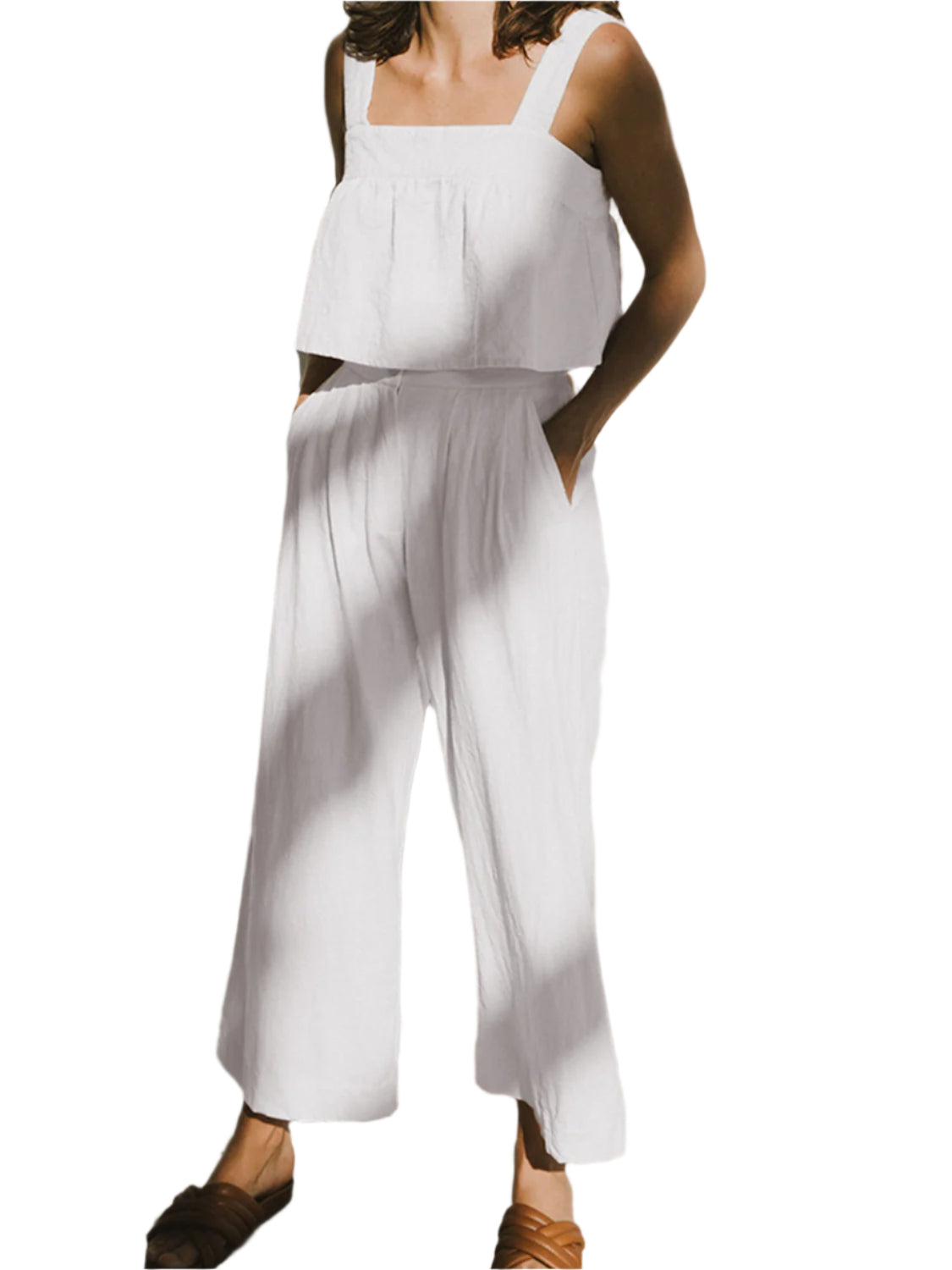 Square Neck Wide Strap Top and Pants Set