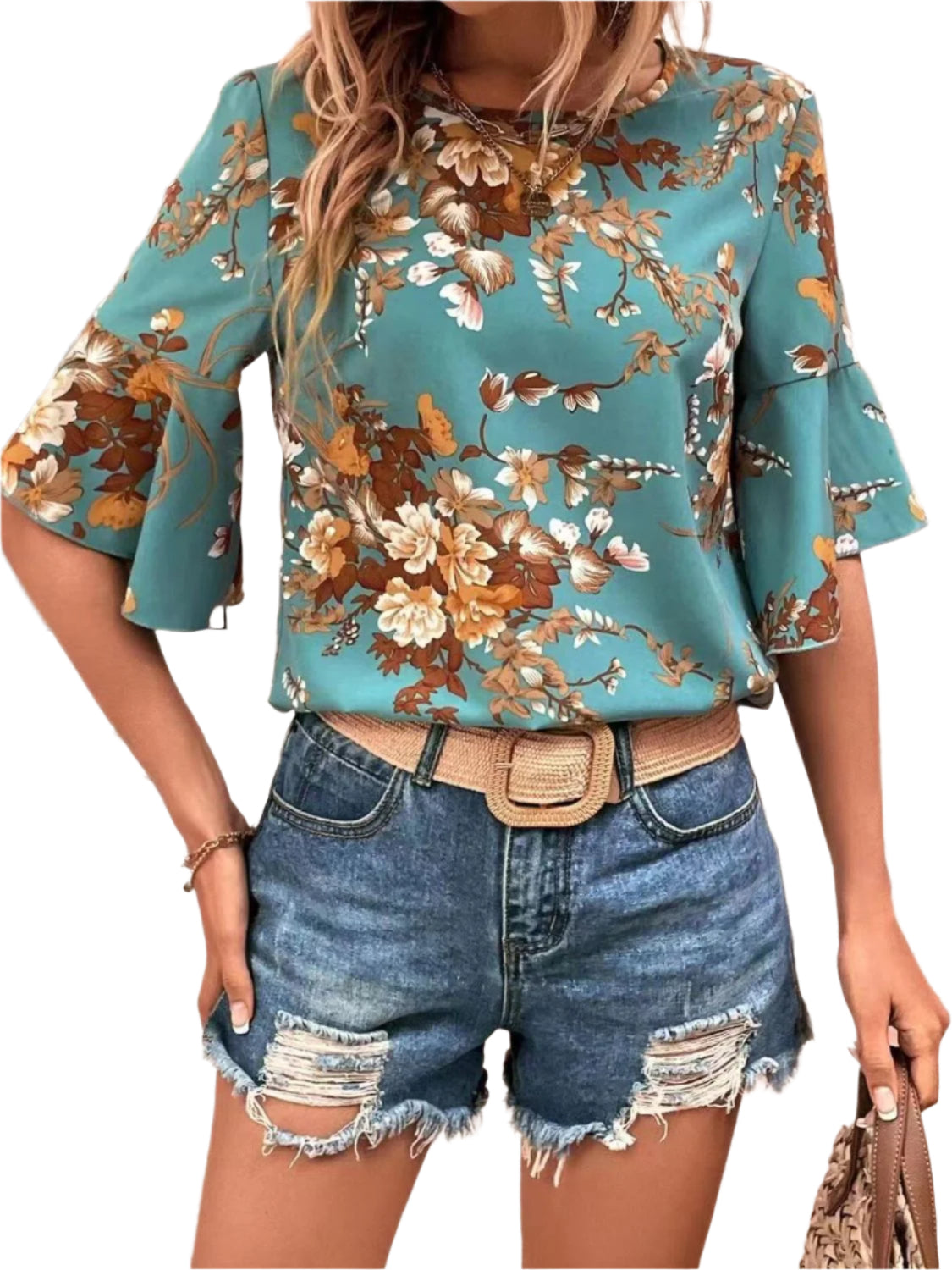 Printed Round Neck Half Sleeve Blouse