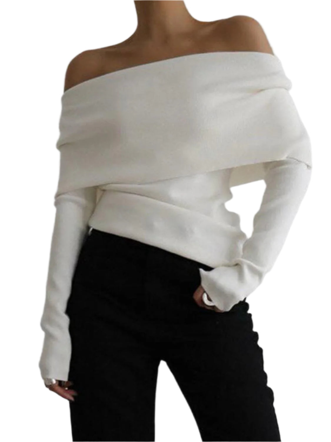 Off-Shoulder Long Sleeve Knit Top