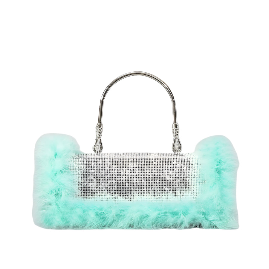 Faux Fur and Rhinestone Magnetic Closure Handbag