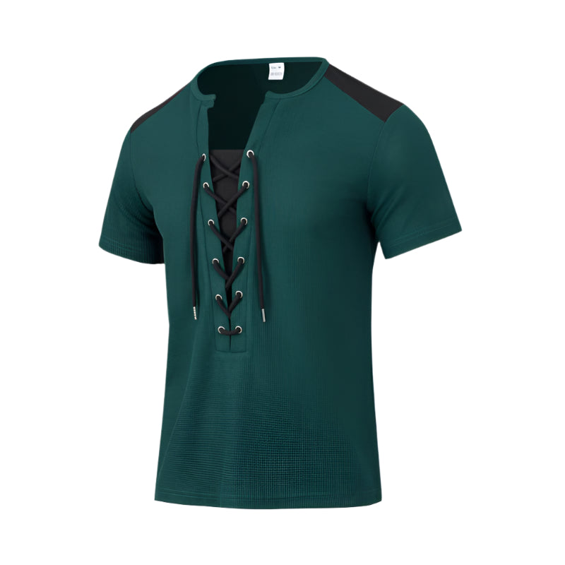 Men's Contrast Color Lace Up Shirt
