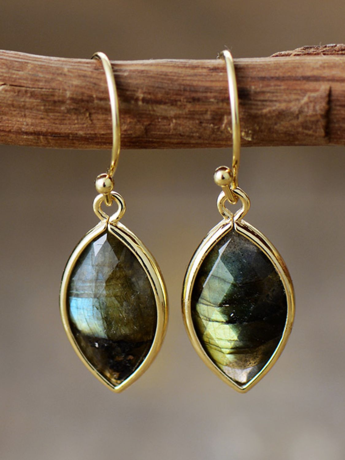Geometrical Shape Labradorite Crystal Dangle Earrings