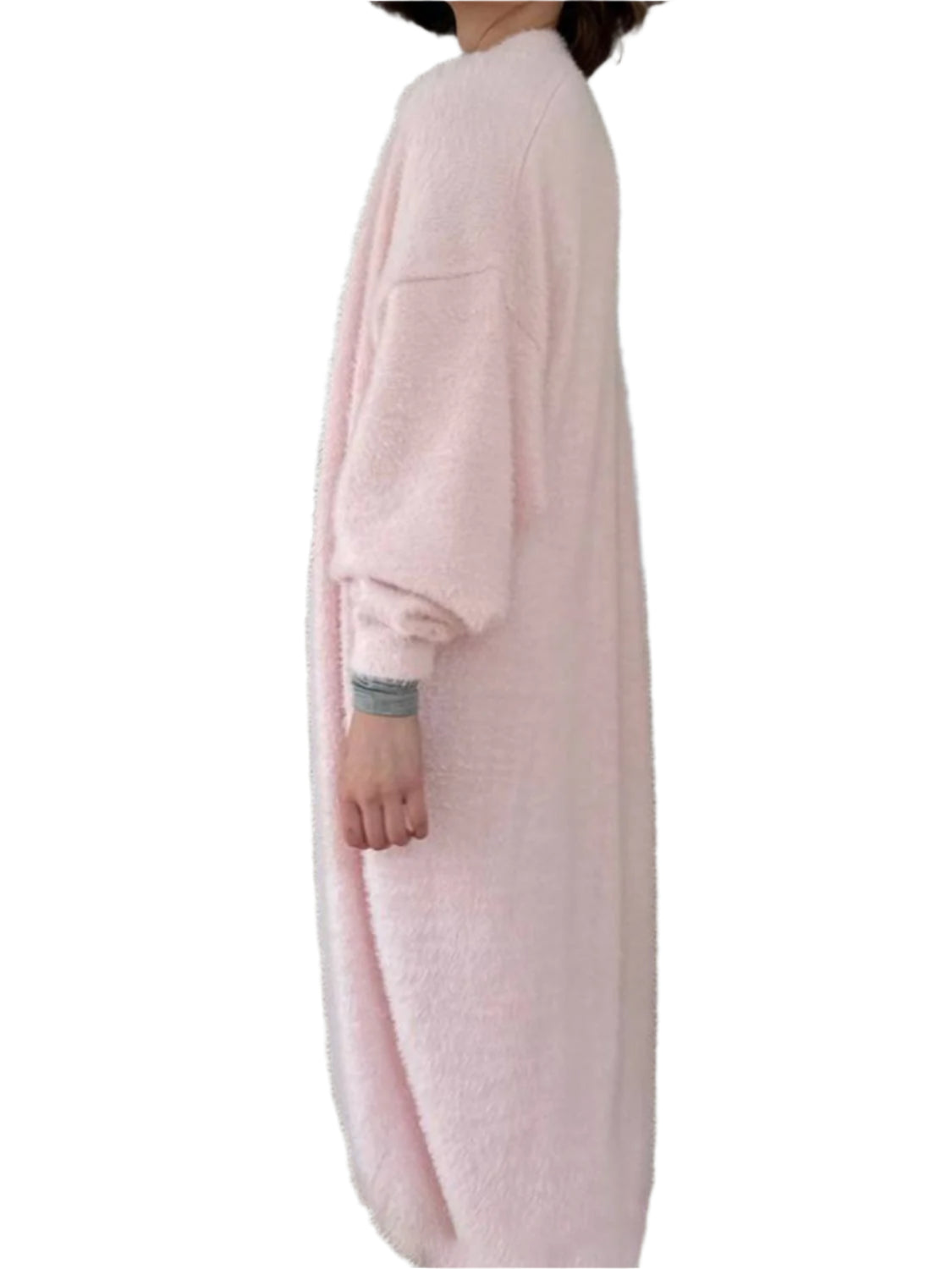 Fuzzy Open Front Solid Color Cardigan
