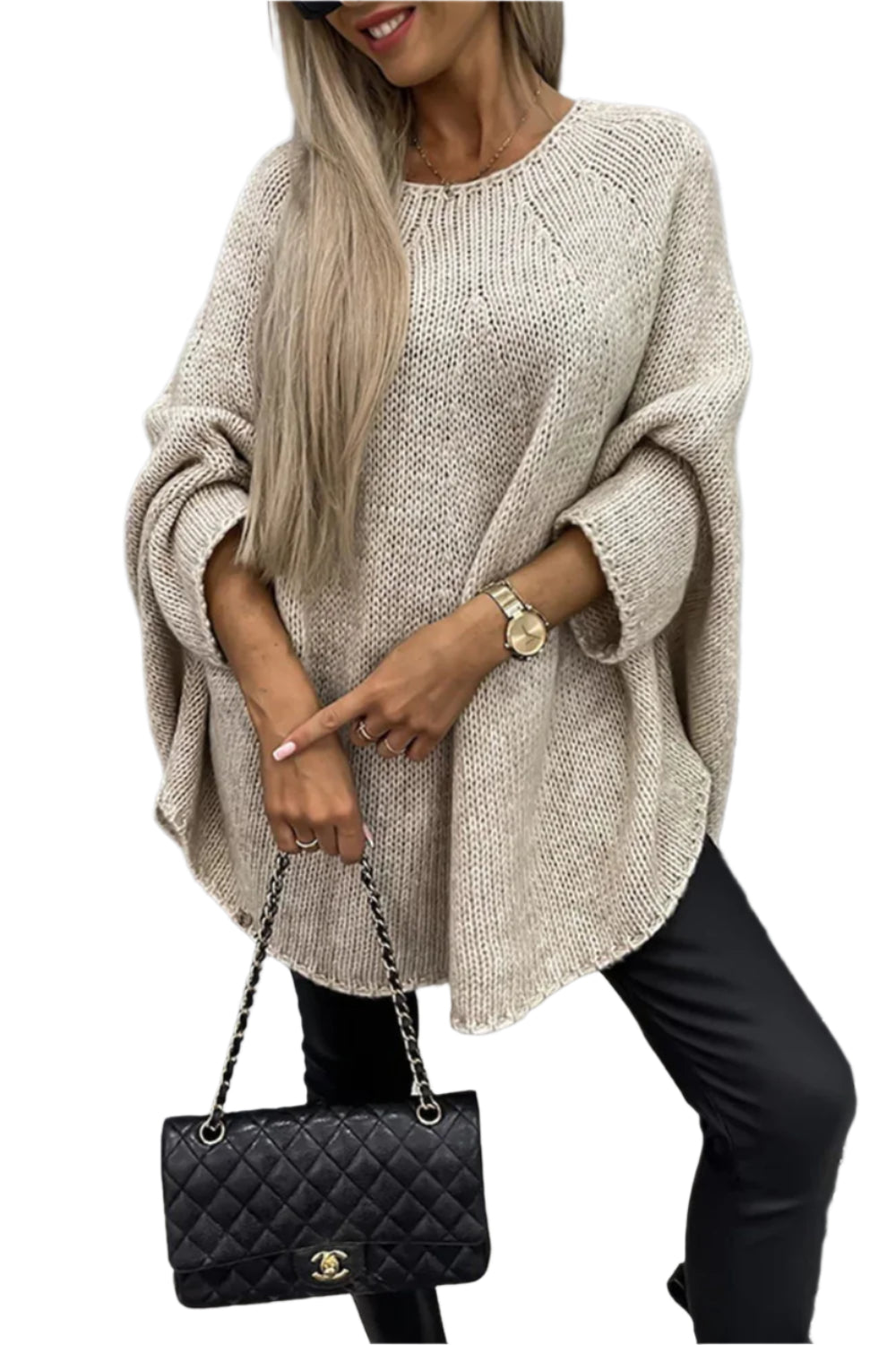 Round Neck Batwing Sleeve Sweater