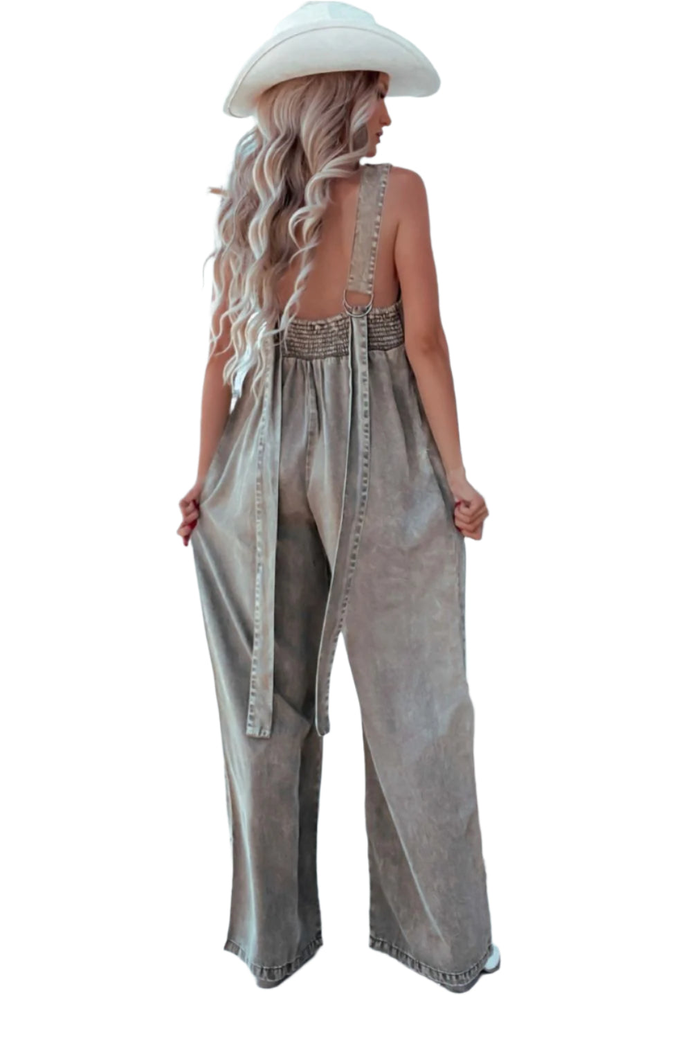 V-Neck Wide Leg Denim Jumpsuit