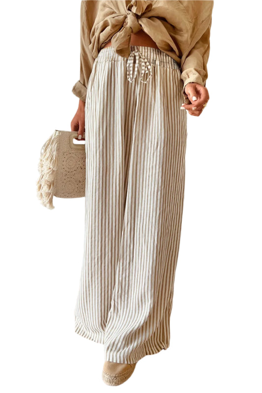 Pocketed Striped Wide Leg Pants