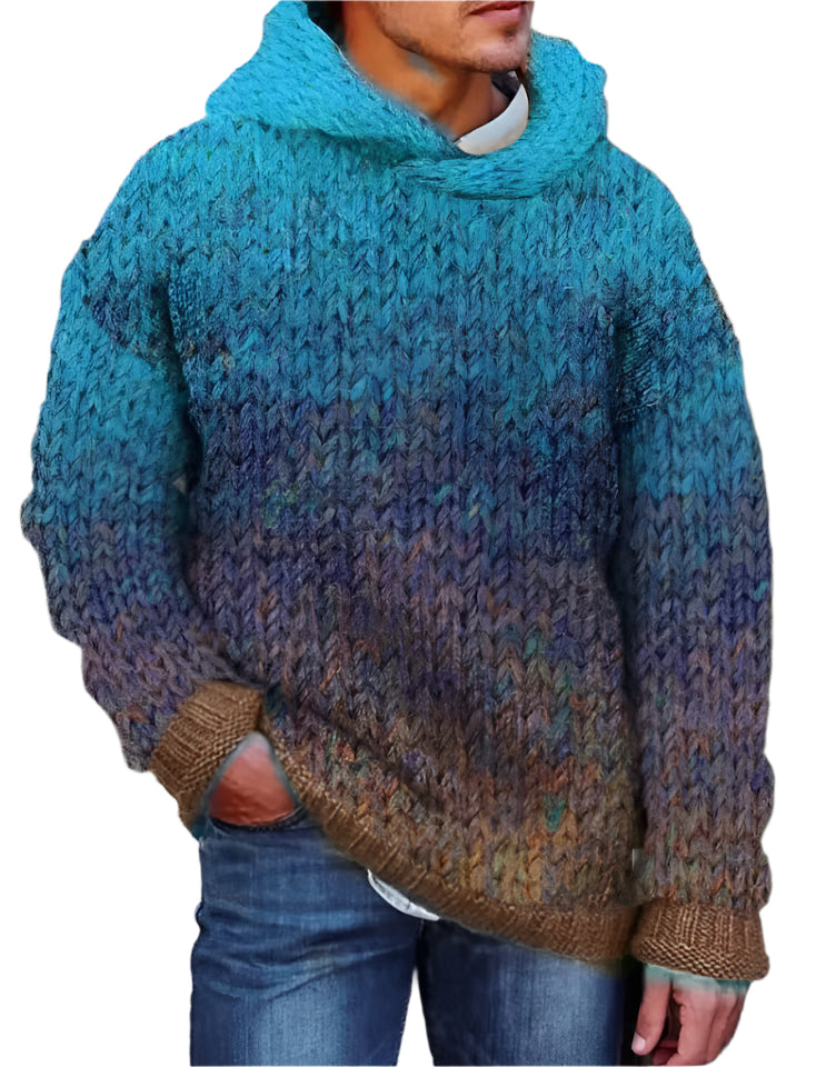 Men's Hand Woven Colorful Hooded Sweater