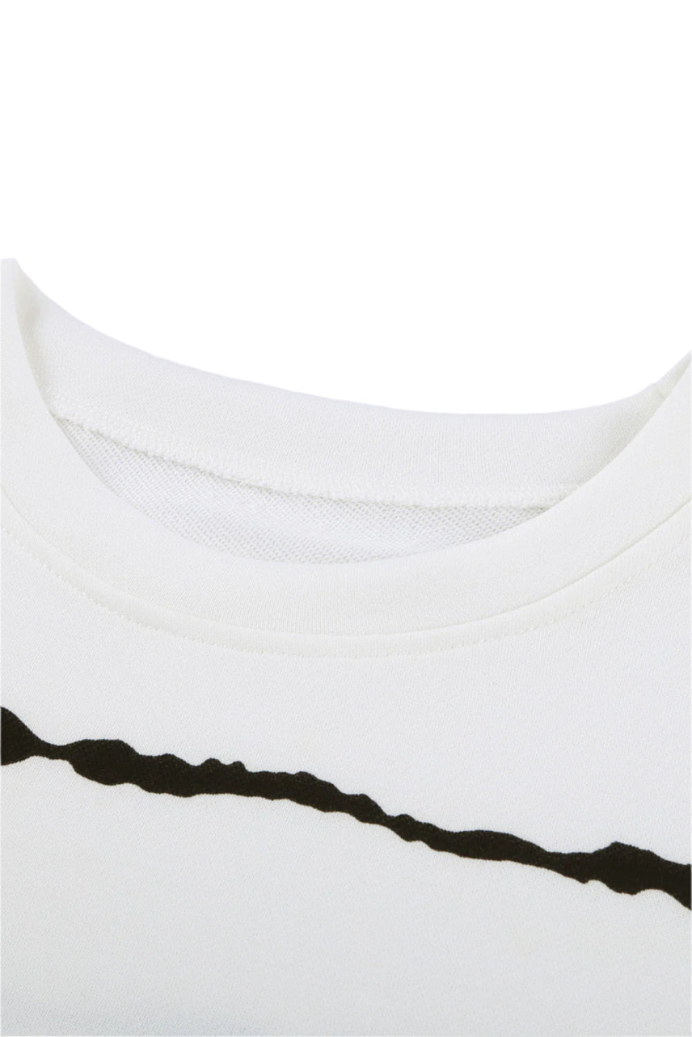 Slit Contrast Striped Round Neck Long Sleeve T-Shirt