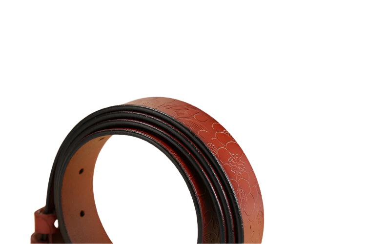 Floral Design Embossed Cowhide Leather Belt