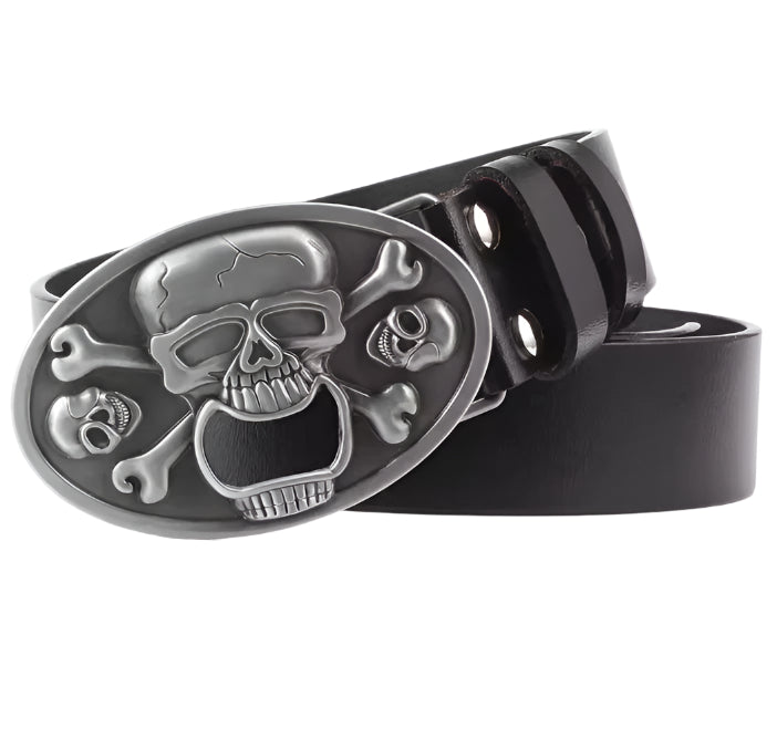 Cowhide Leather Belt with Skull Buckle