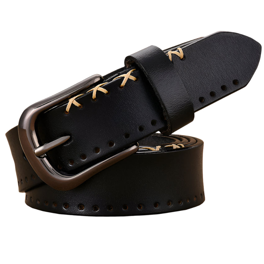 Contrast Top Stitch Cowhide Leather Belt