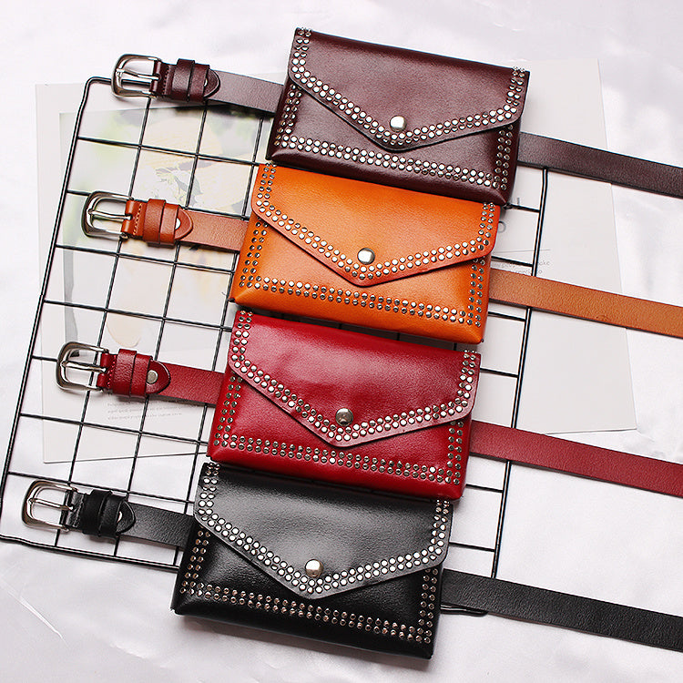Riveted Two-Layer Cowhide Leather Wallet Belt