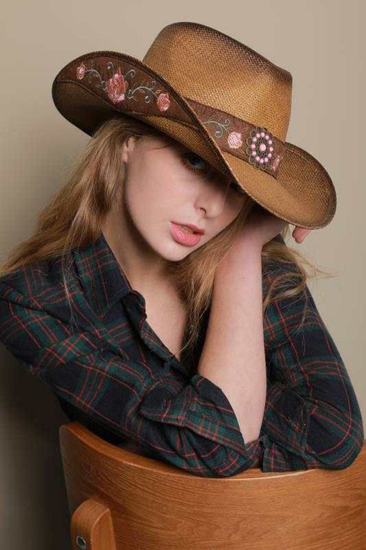 Floral Band Hand Woven Cowboy Hat