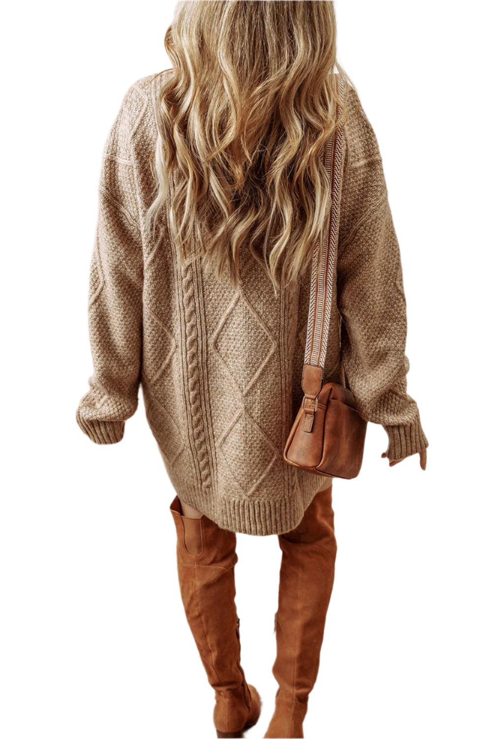 Cable-Knit Round Neck Sweater Dress