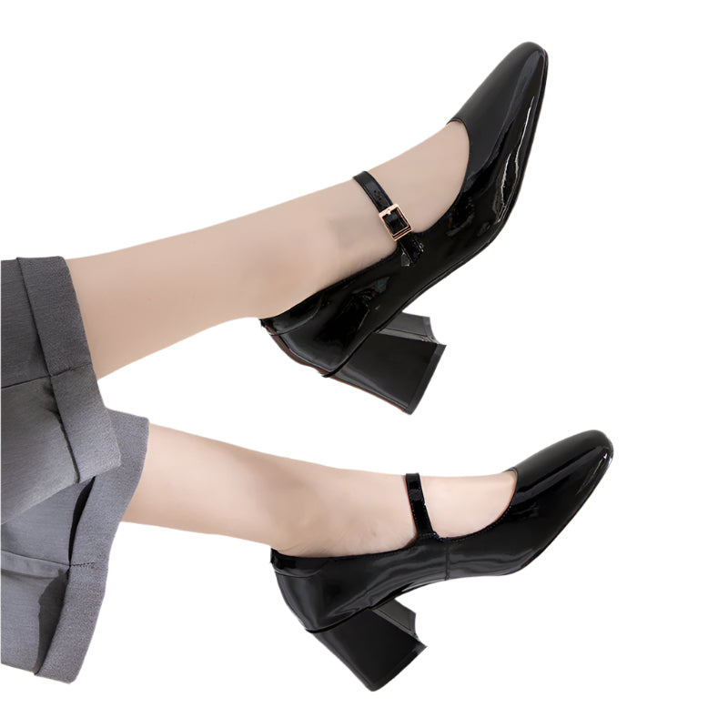 Patent Cowhide Leather Heeled Shoe