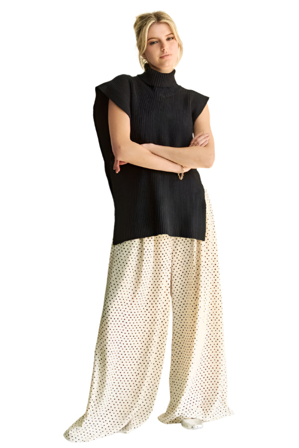 Davi & Dani Side Split Turtleneck Sleeveless Knit Top