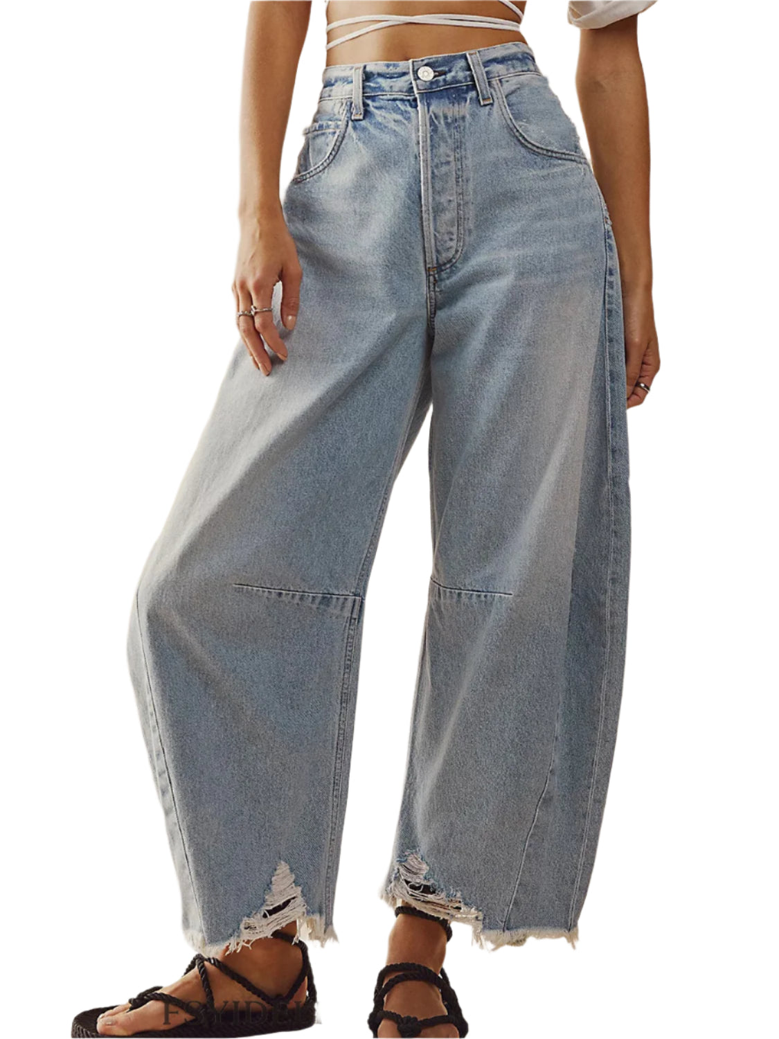 Raw Hem Wide Leg Jeans with Pockets