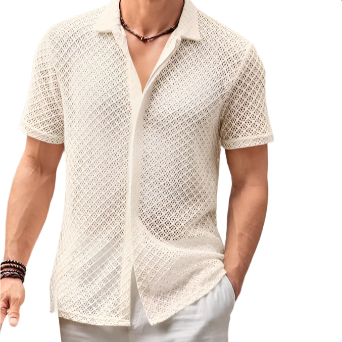 Men's Short Sleeve Mesh Button Down Shirt