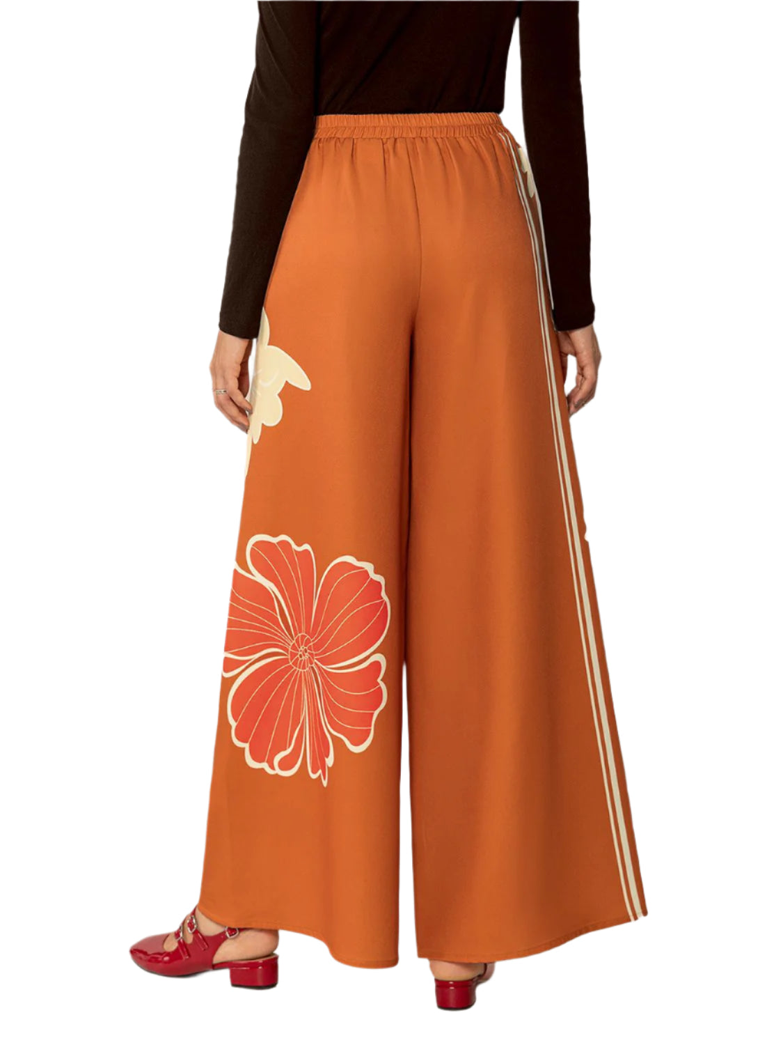 Printed Elastic Waist Wide Leg Pants
