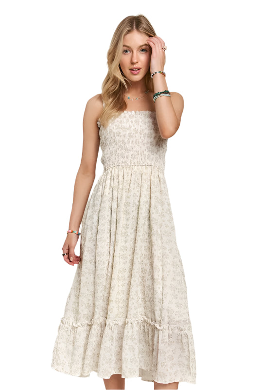 ADORA Smocked Floral Ruffled Hem Cami Dress