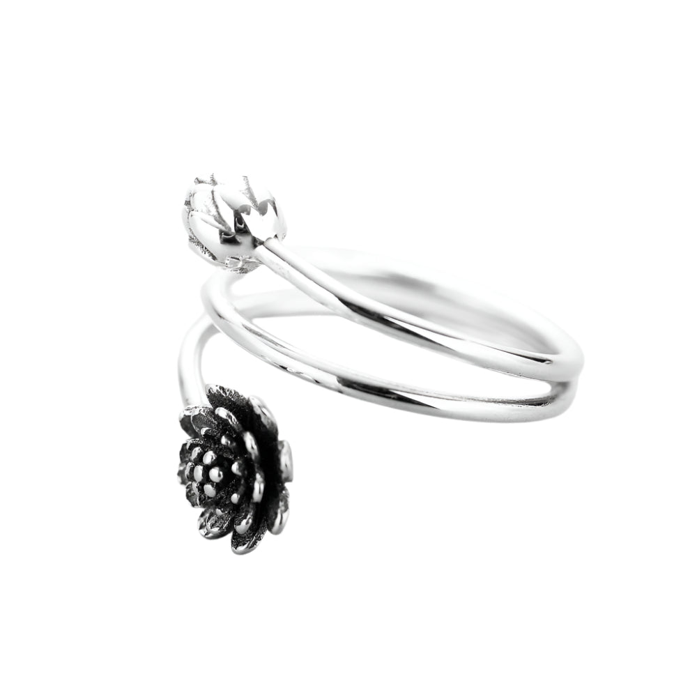 Adjustable 925 Sterling Silver Lotus Ring