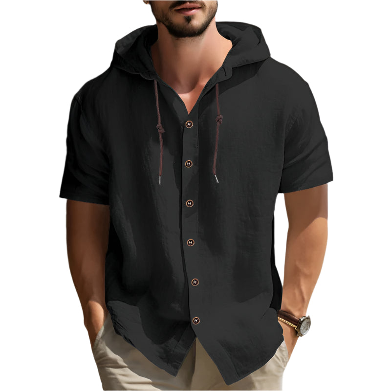 Men's Casual Button up Hooded Shirt
