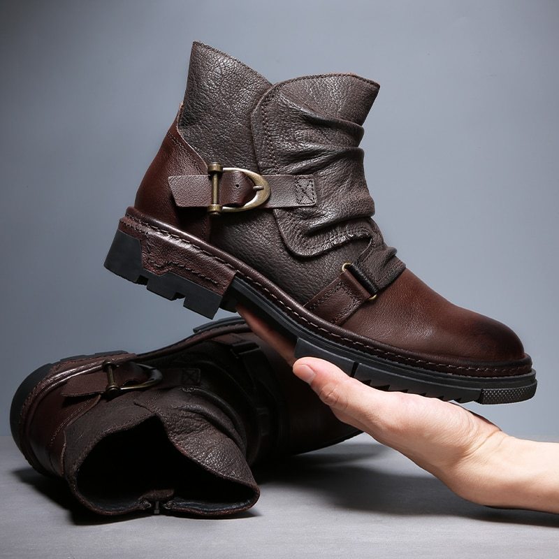Genuine Wrinkle Cowhide Leather Men's Boots