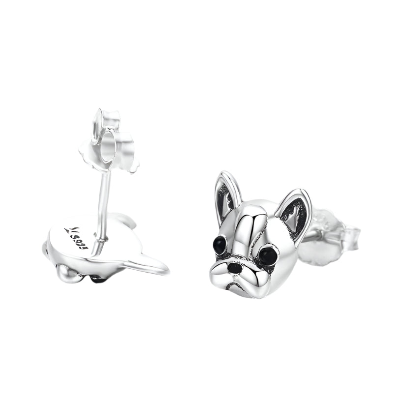 925 Sterling Silver French Bulldog Stud Earrings
