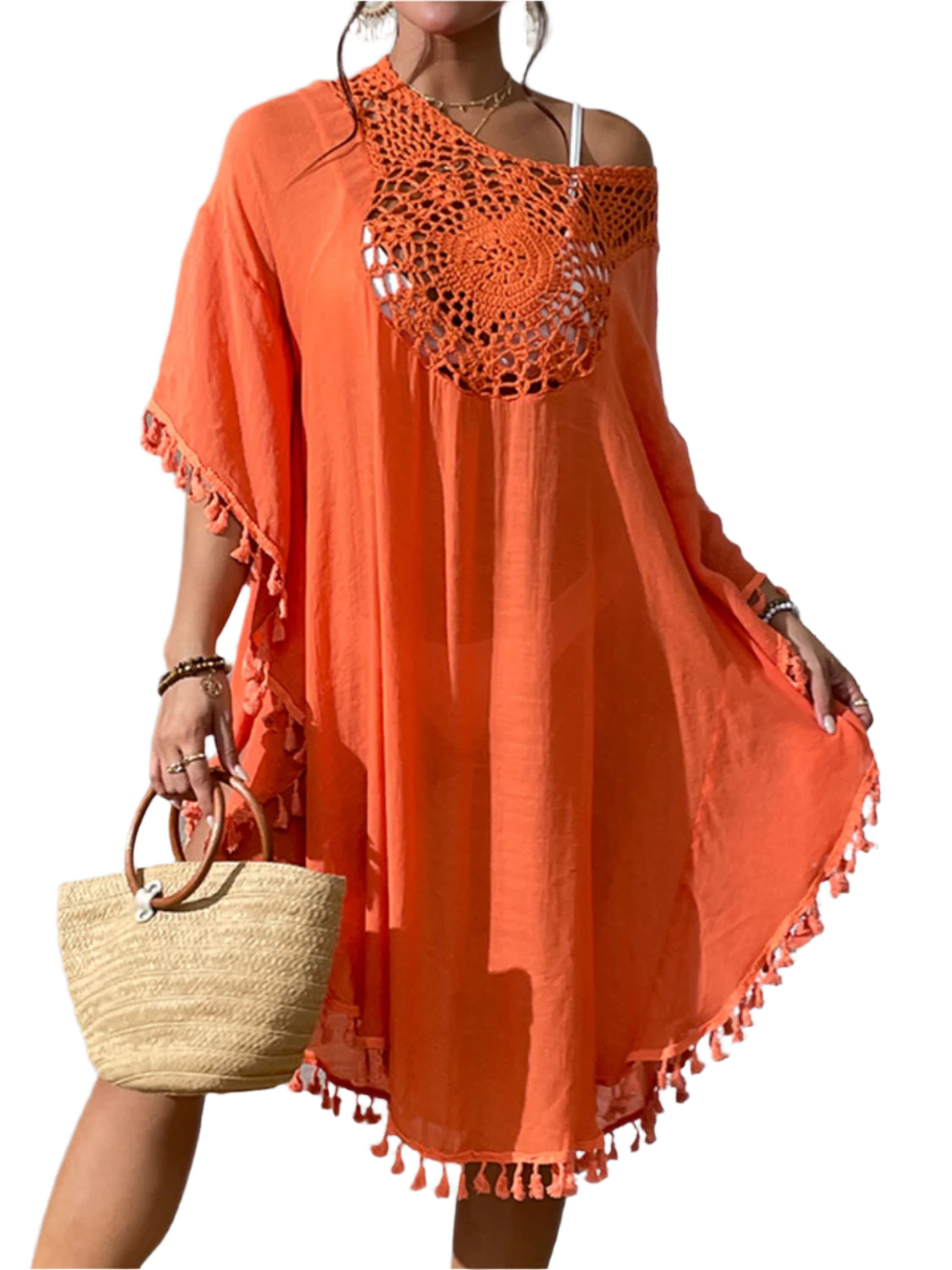 Tassel Cutout Scoop Neck Cover-Up Dress