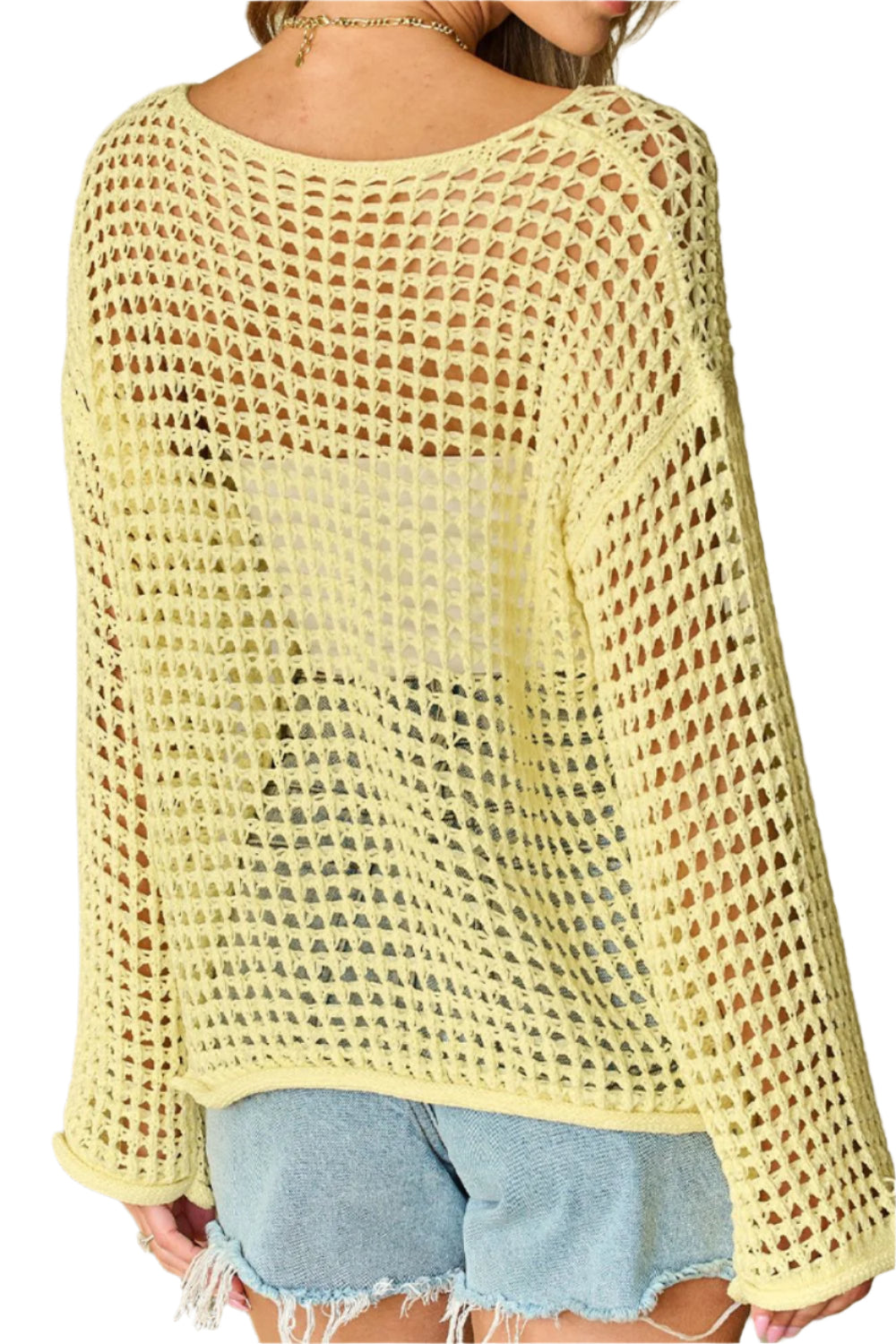 Openwork Round Neck Dropped Shoulder Knit Cover Up