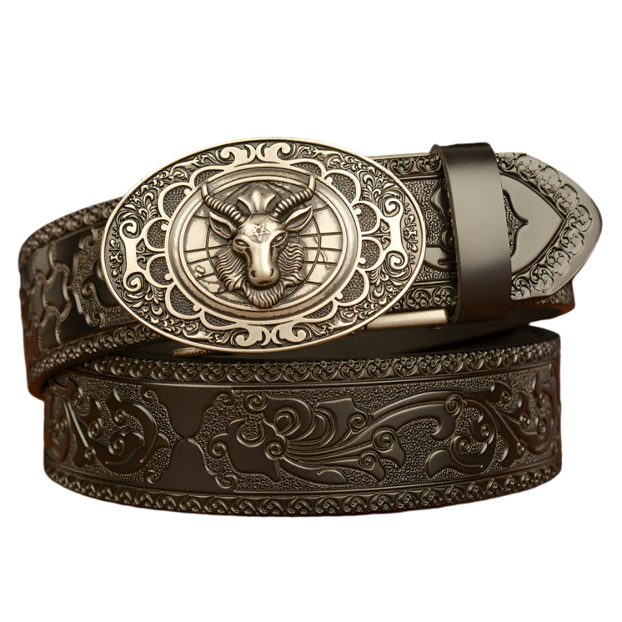 Cowhide Leather Men's Belt Baphomet Buckle