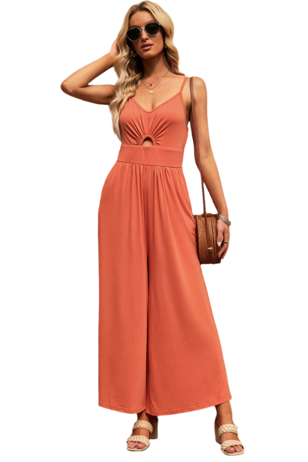 Smocked Spaghetti Strap Wide Leg Jumpsuit