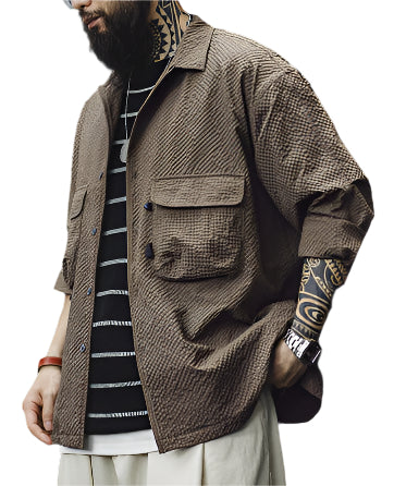 Cuban Collar Long Sleeve Button Down Shirt