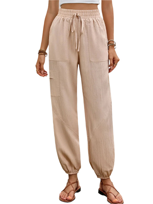 Perfee Elastic Waist Joggers with Pockets