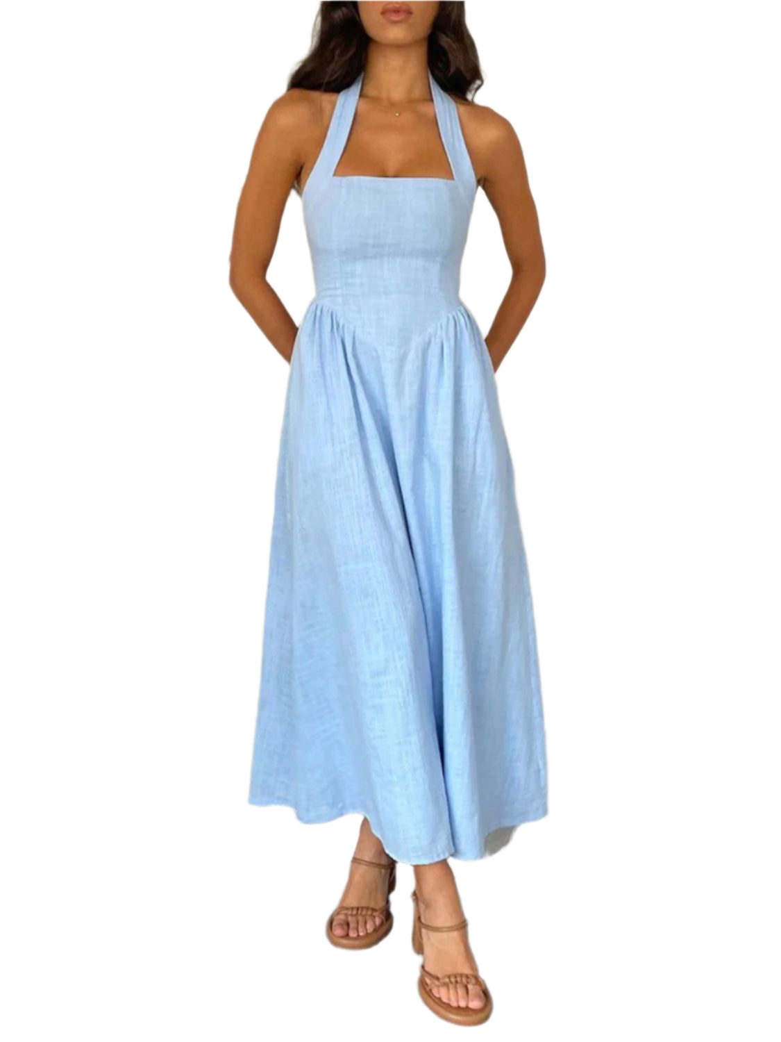 Devine Ruched Halter Neck Midi Dress