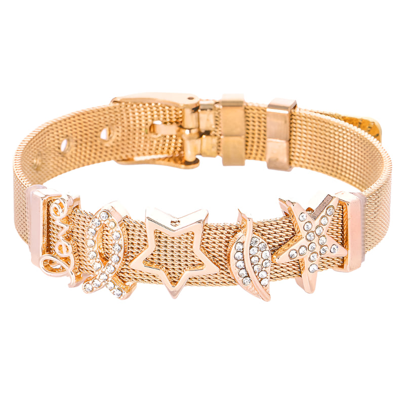 Stainless Steel Mesh Chain with Buckle Closure Charm Bracelet