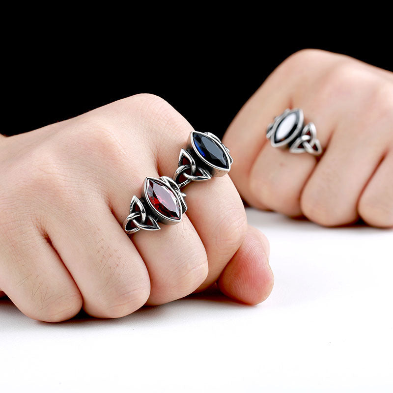 Stainless Steel Triquetra with Colorful Zircon Ring