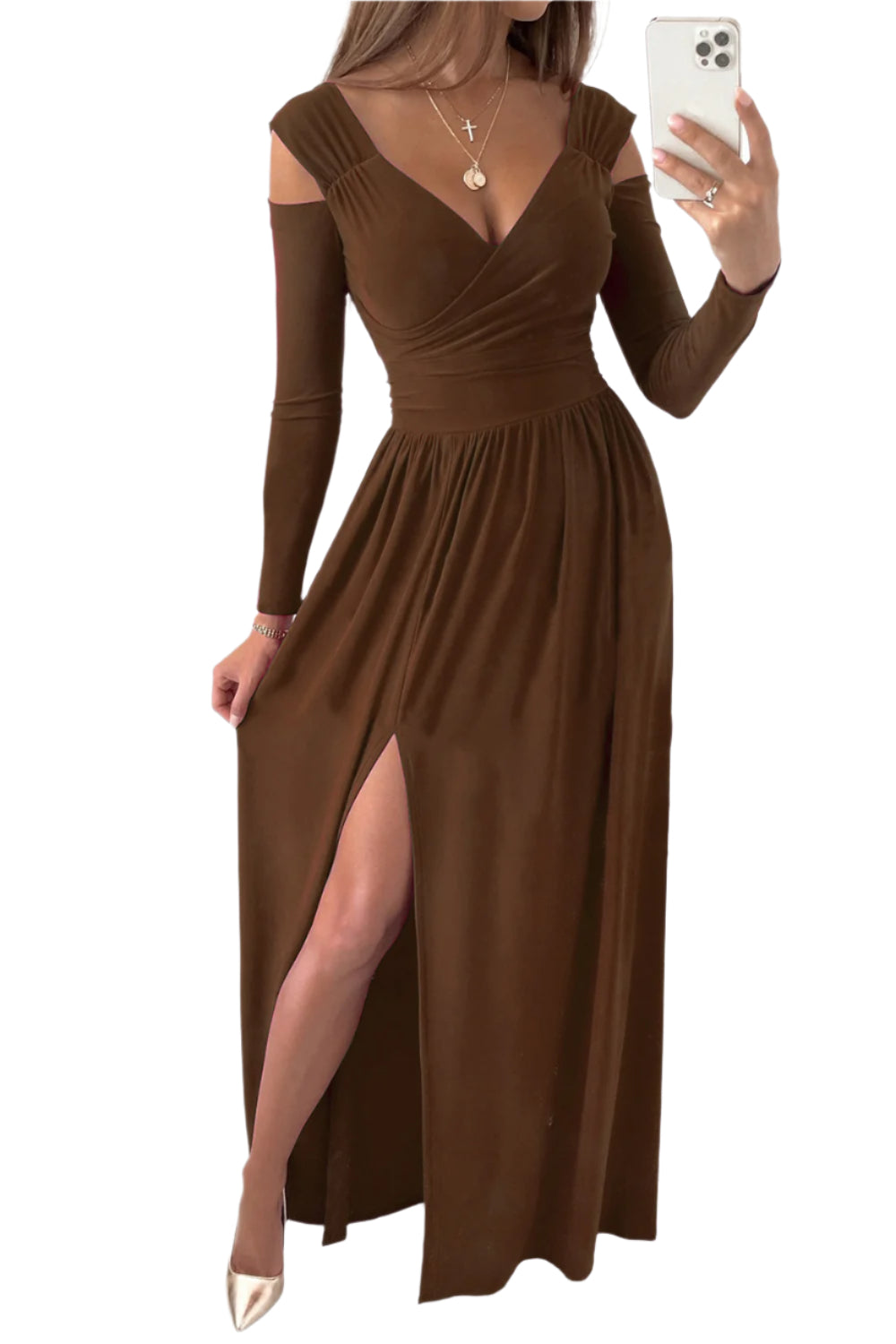 Slit Surplice Long Sleeve Maxi Dress