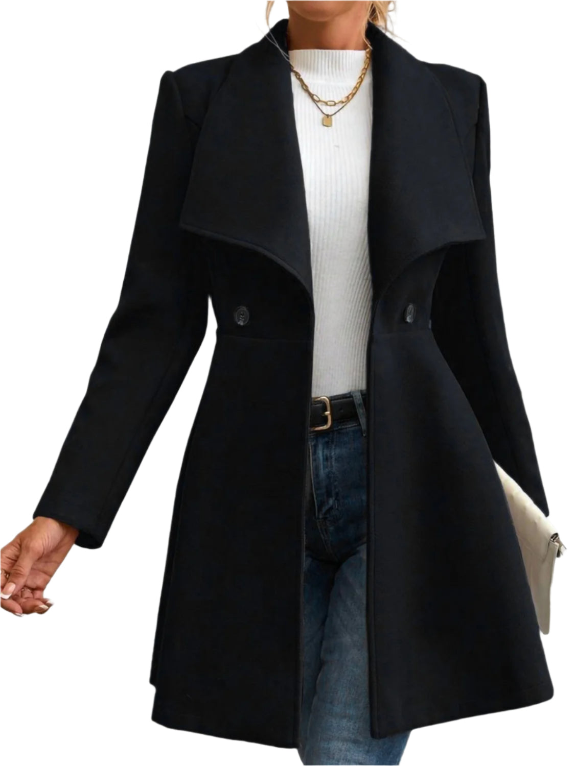 Collared Neck Button Up Long Sleeve Coat