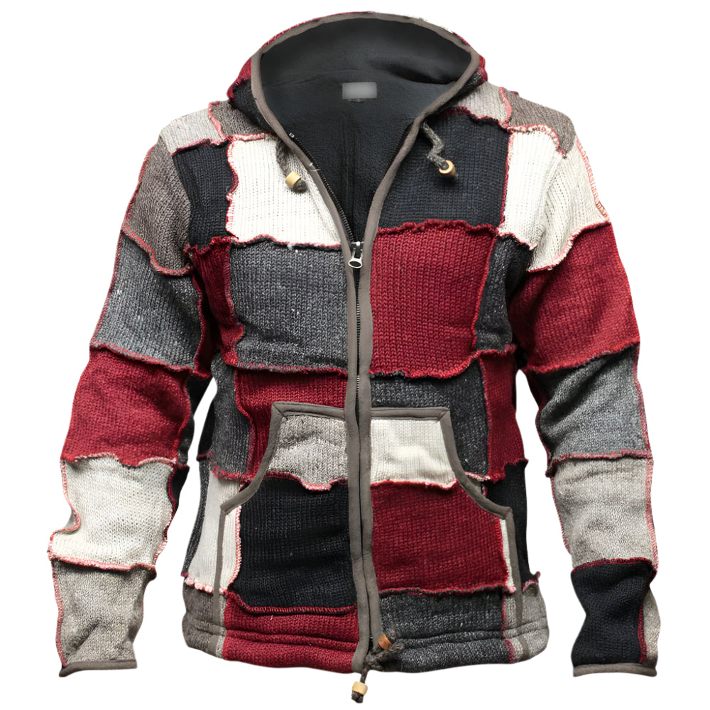 Men's Knitted Patchwork Zip Up Jacket