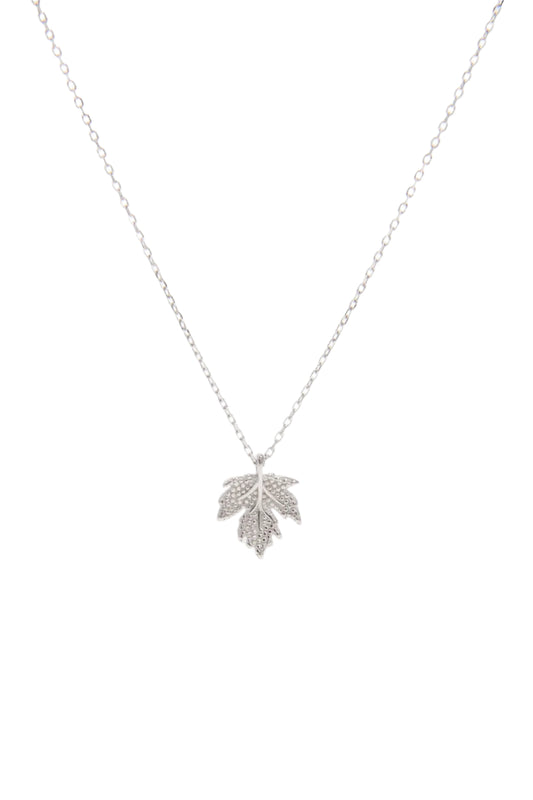 925 Sterling Silver Zircon Maple Leaf Necklace