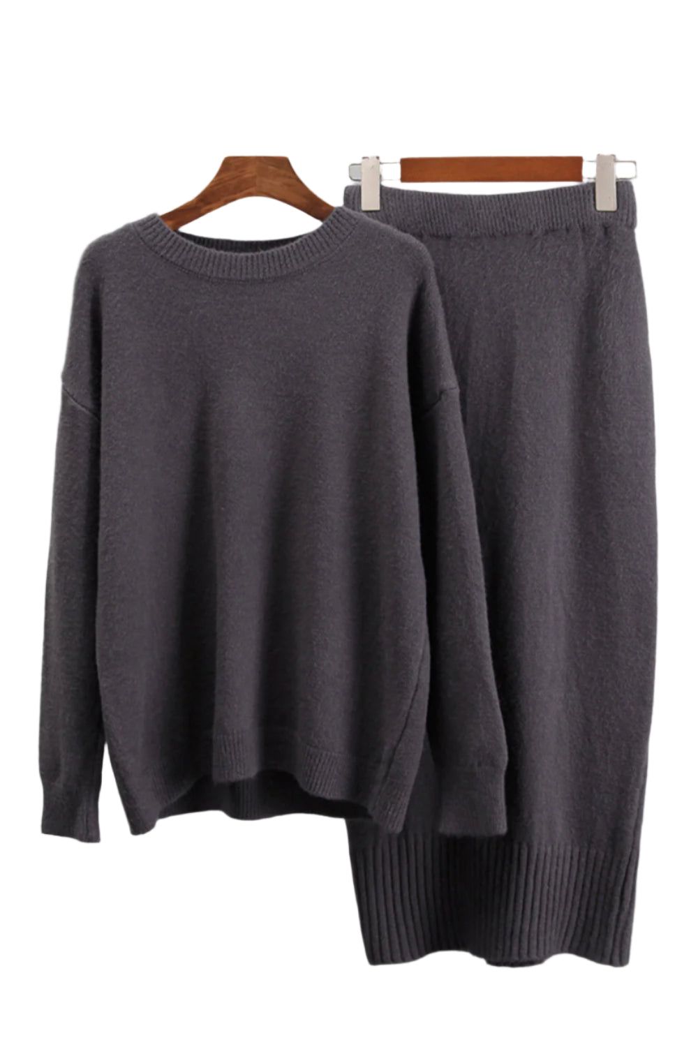 Round Neck Dropped Shoulder Top and Skirt Sweater Set
