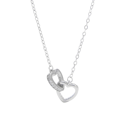 925 Sterling Silver Inlaid Zircon Two Hearts Necklace