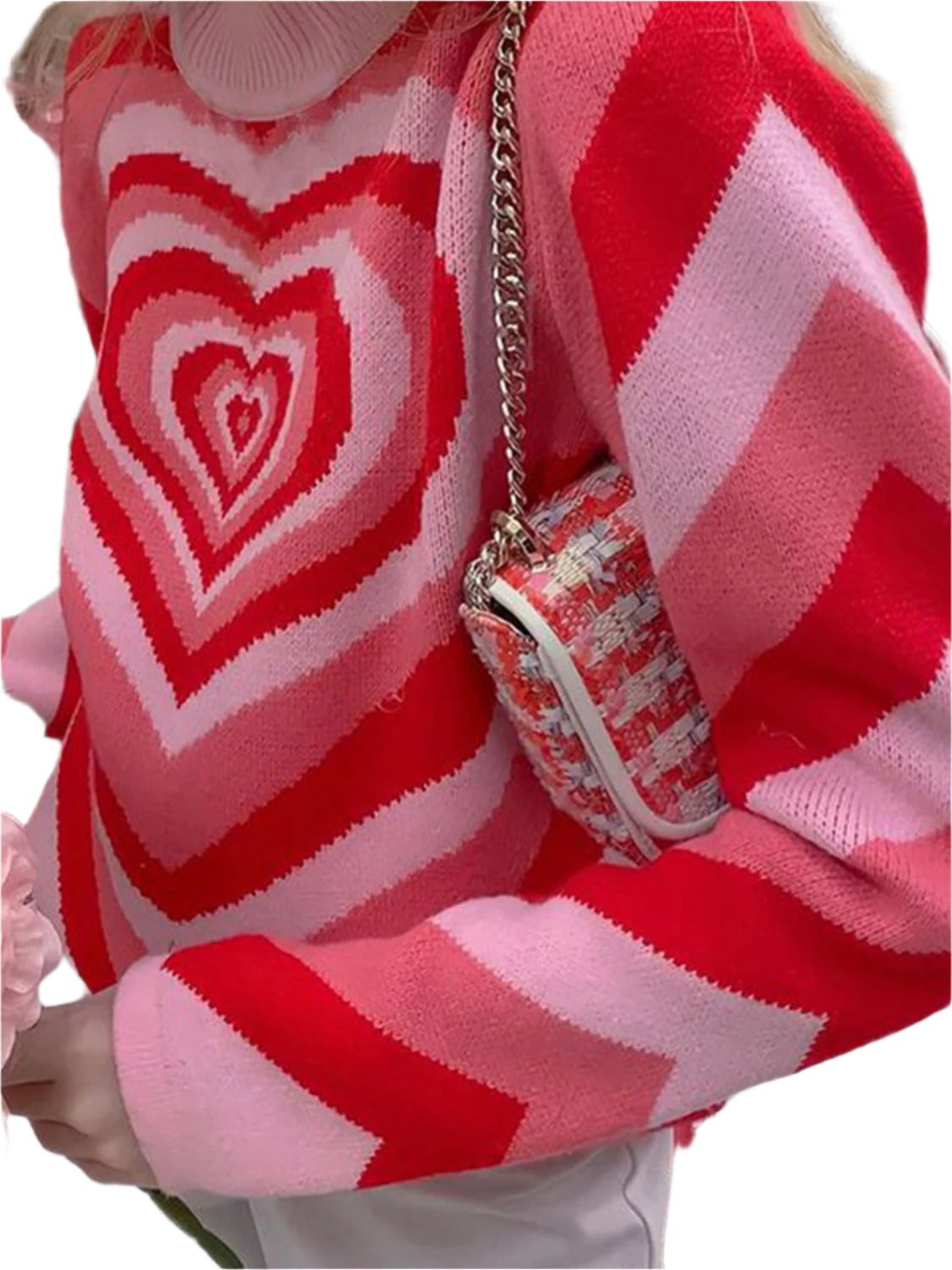 Heart Mock Neck Long Sleeve Sweater