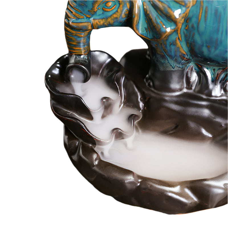 Ceramic Lotus Backflow Elephant Incense Burner